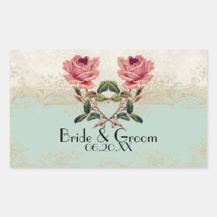 Baroque Style Vintage Rose Mint n Cream Lace Rectangular Sticker