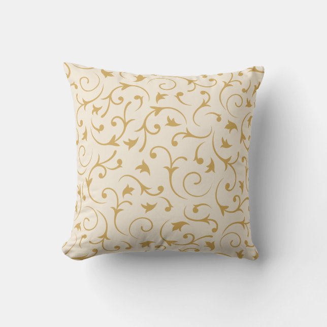 Baroque Swirls – Cream & Gold Cushion (Front)