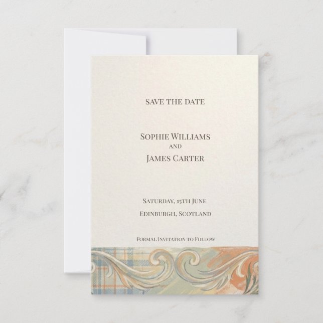 Baroque Tartan Save the Date Card (Front)