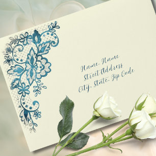 Baroque Teal and Gold Vintage Lace Wedding Envelope