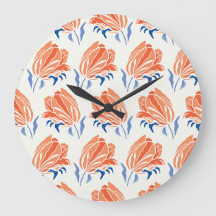 Baroque Tulip: Botanical Vintage Linocut Large Clock