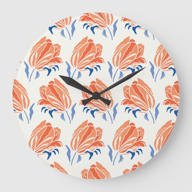 Baroque Tulip: Botanical Vintage Linocut Large Clock (Front)