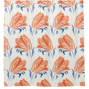 Baroque Tulip: Botanical Vintage Linocut Shower Curtain