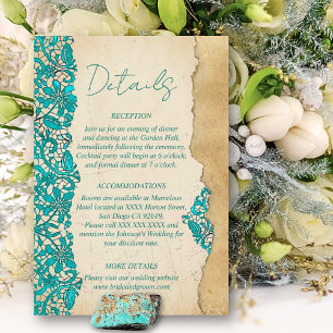Baroque Turquoise Floral Lace Wedding Enclosure Card