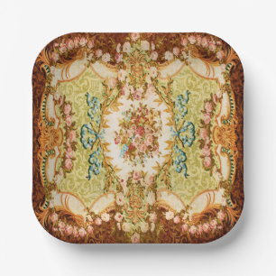 Baroque Victorian floral rose french tapestry Paper Plate