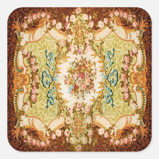 Baroque Victorian floral rose tapestry Square Sticker (Front)