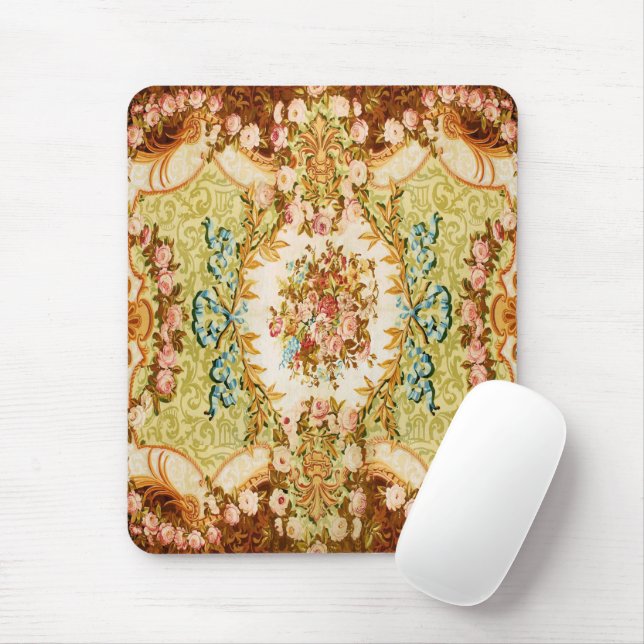 Baroque Victorian floral tapestry look brown pink  Mouse Pad (With Mouse)