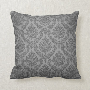 Baroque Vintage Damask grey steel Cushion