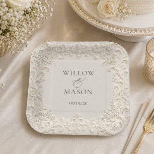 Baroque Vintage Scroll Floral Wedding Paper Plate