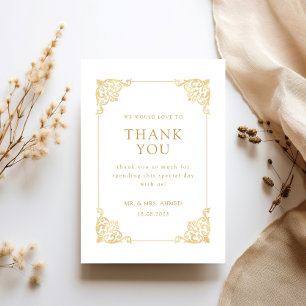 Baroque Vintage White Frame Script Muslim Wedding Thank You Card