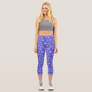 Baroque wallpaper - blue flower capri leggings