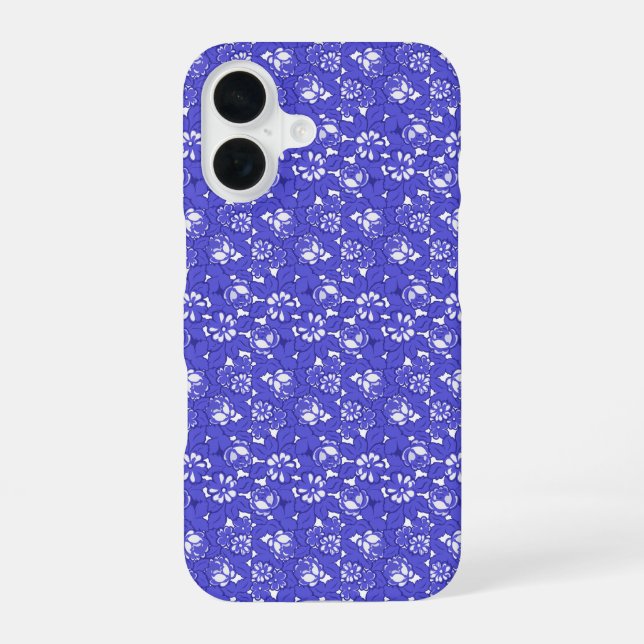 Baroque wallpaper - blue Flower Pattern iPhone 16 Case (Back)
