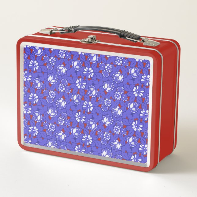 Baroque wallpaper - blue flower pattern metal lunch box (Front)