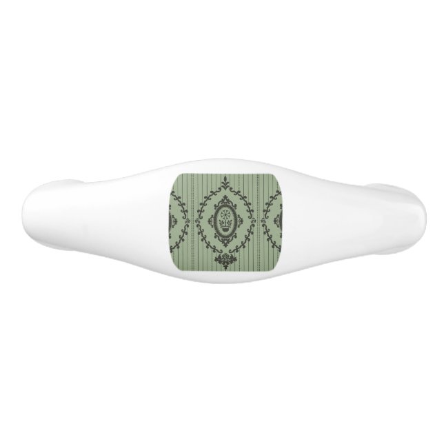 Baroque Wallpaper in Green Ceramic Drawer Pull (Front)