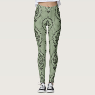 Baroque Wallpaper in Green Leggings