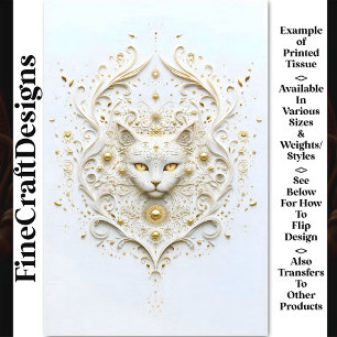 Baroque White & Gold Effect Cat AU6 Decoupage Tissue Paper