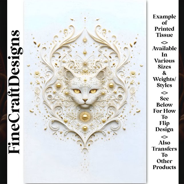 Baroque White & Gold Effect Cat AU6 Decoupage Tissue Paper (Creator Uploaded)