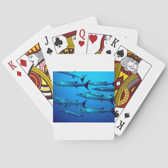 barracuda dive deep sea ocean water tropical wave playing cards (Back)