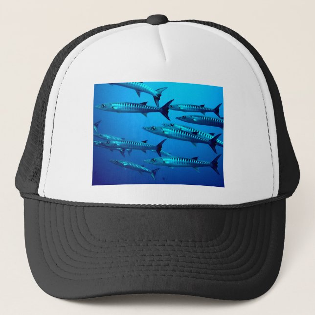 barracuda dive deep sea ocean water tropical wave trucker hat (Front)