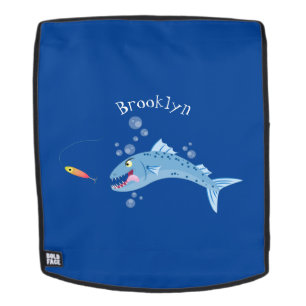 Barracuda fish hungry fishing cartoon illustration backpack