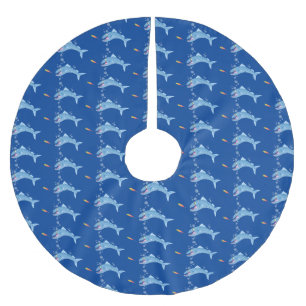 Barracuda fish hungry fishing cartoon illustration brushed polyester tree skirt