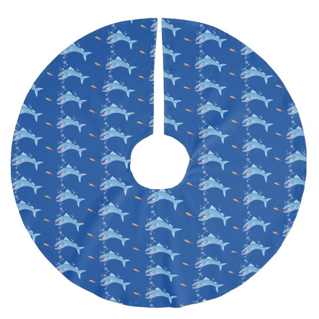 Barracuda fish hungry fishing cartoon illustration brushed polyester tree skirt (Front)