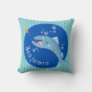 Barracuda fish hungry fishing cartoon illustration cushion