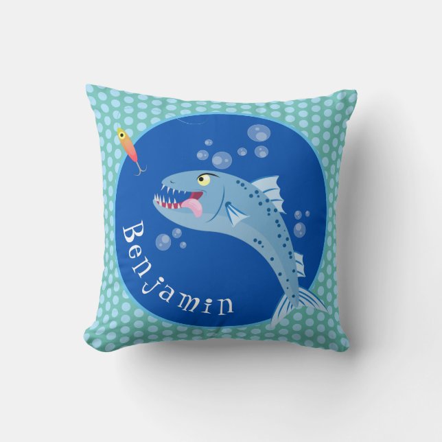 Barracuda fish hungry fishing cartoon illustration cushion (Front)