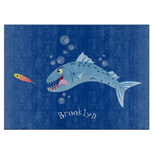 Barracuda fish hungry fishing cartoon illustration cutting board