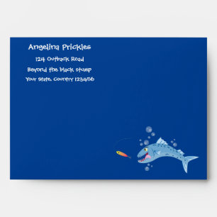 Barracuda fish hungry fishing cartoon illustration envelope
