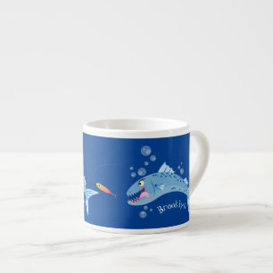 Barracuda fish hungry fishing cartoon illustration espresso cup