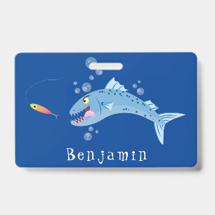 Barracuda fish hungry fishing cartoon illustration ID badge