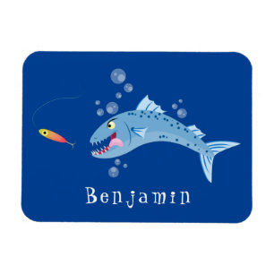 Barracuda fish hungry fishing cartoon illustration magnet