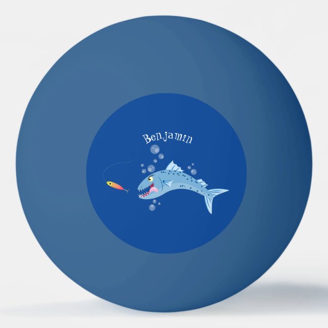 Barracuda fish hungry fishing cartoon illustration ping pong ball (Front)