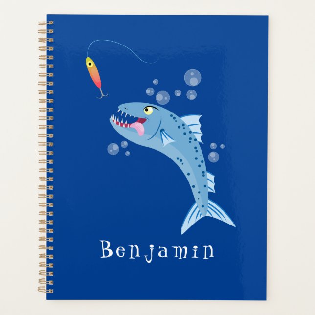 Barracuda fish hungry fishing cartoon illustration planner (Front)