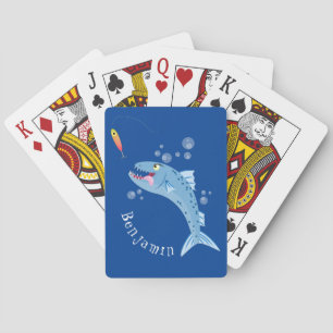 Barracuda fish hungry fishing cartoon illustration playing cards