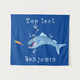 Barracuda fish hungry fishing cartoon illustration tapestry