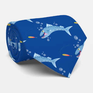Barracuda fish hungry fishing cartoon illustration tie