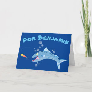 Barracuda fishing cartoon illustration card