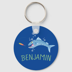Barracuda hungry fishing cartoon illustration key ring