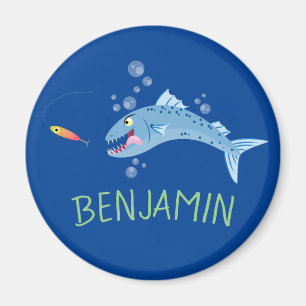 Barracuda hungry fishing cartoon illustration magnet