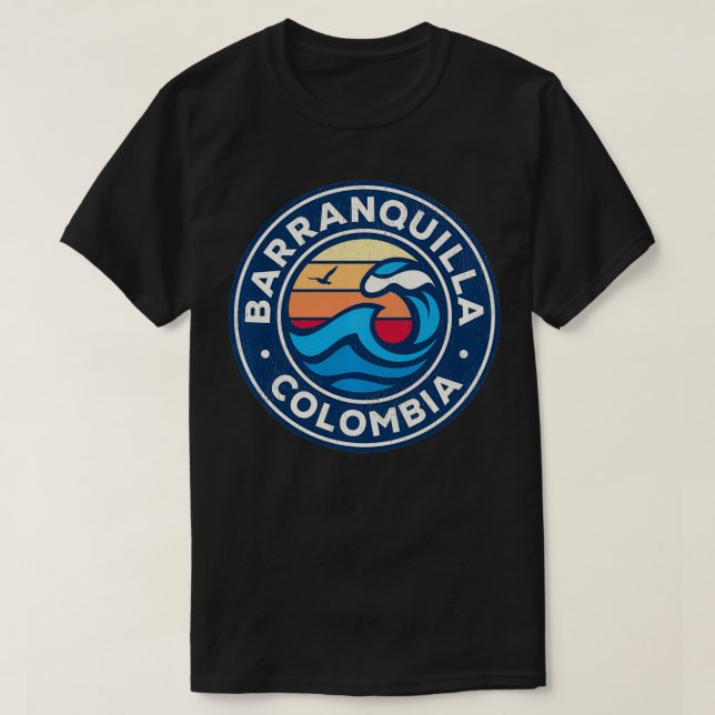 Barranquilla Colombia Vintage Nautical Waves Desig T-Shirt (Design Front)