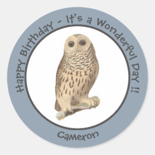 Barred Owl - Birthday or Other Party Themed Event Classic Round Sticker