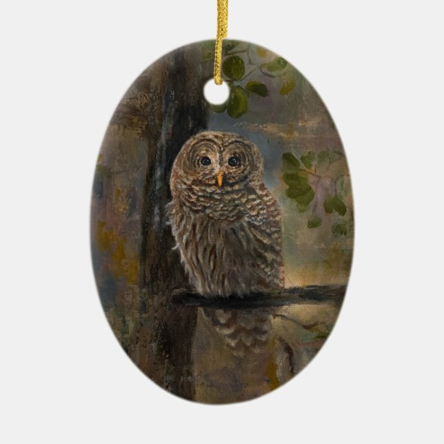 Barred Owl Ceramic Tree Decoration (Front)