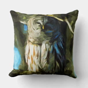Barred Owl in Tree Abstract Impressionism Cushion