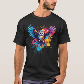 Barred Owl Owls Lover Colourful Splash Art T-Shirt