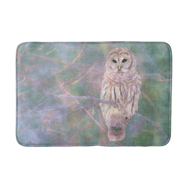 Barred Owl Pastel Oilpainting Bath Mat (Front)