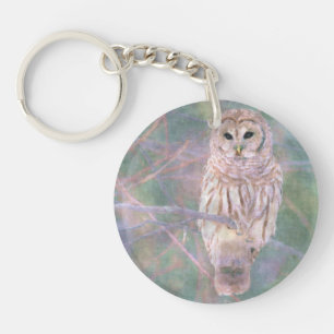 Barred Owl Pastel Oilpainting Key Ring