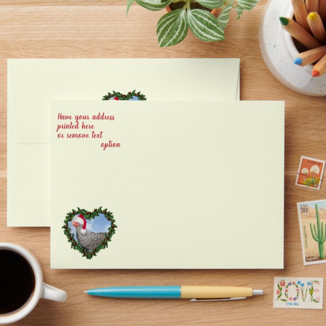 Barred Rock Chicken Heart Wreath Christmas Envelope (Desk)