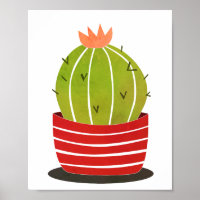 Barrel Cactus in a red pot minimal elegant art